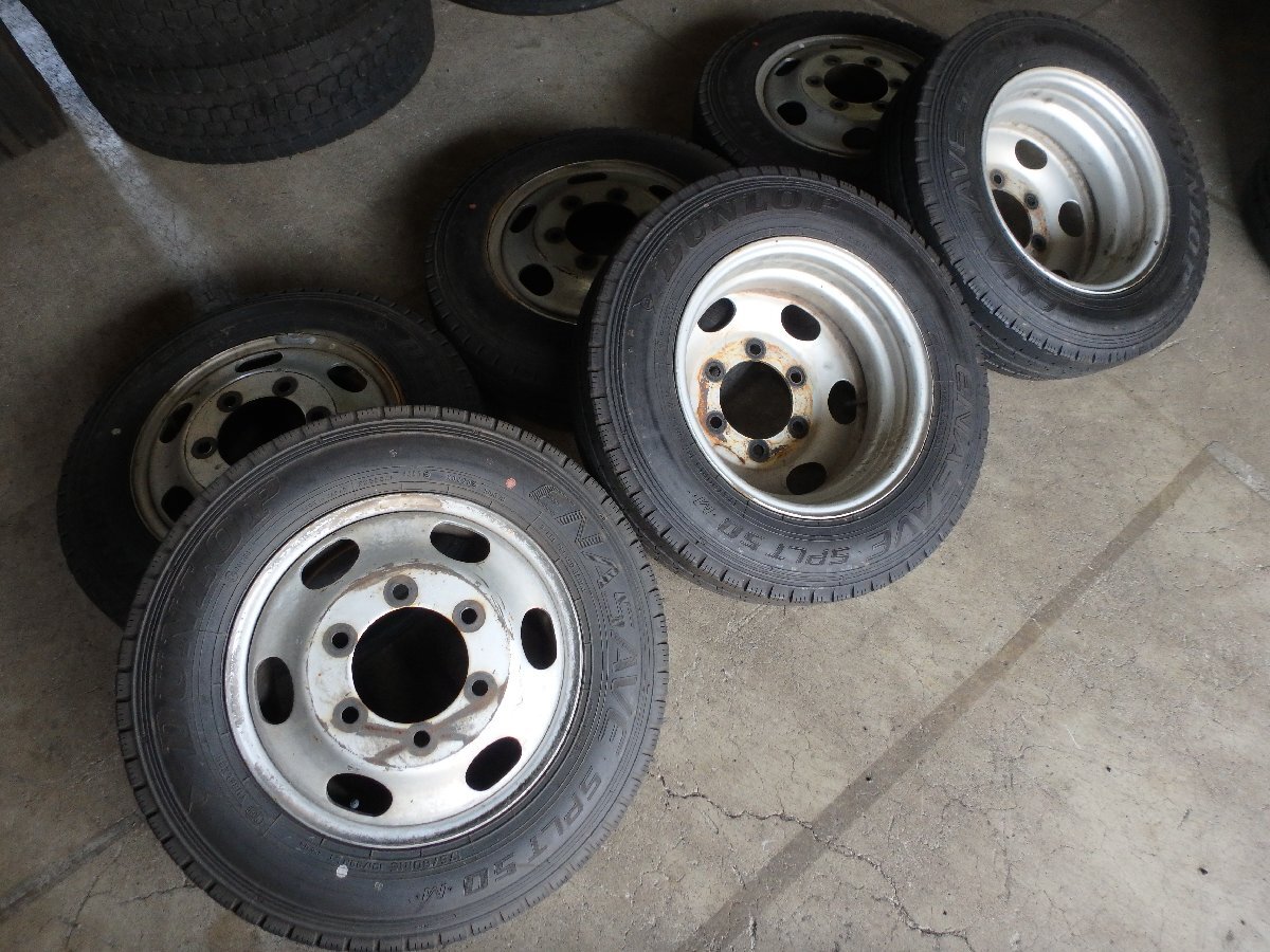 H94 バリ溝 送料無料【175/80R15 101/99】ダンロップ SPLT50M 夏タイヤ ホイールset 6本 15×5.5 MA011 6H 6穴 アトラス拍卖