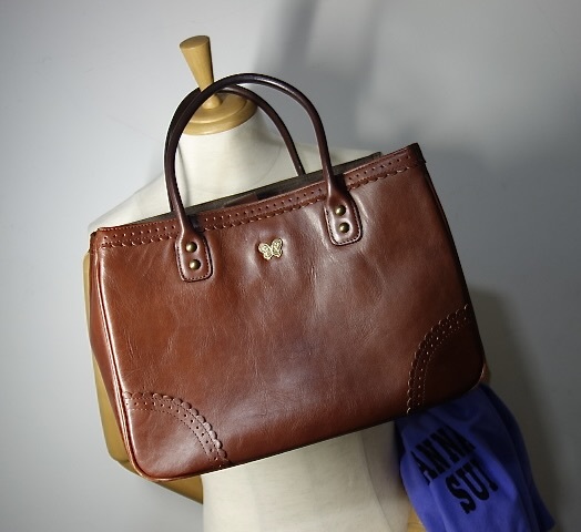 TK 使用感少 美品 袋付 アナスイ ANNA SUI マチ幅広 BOX型 レザートートバッグ 本革 ビジネス拍卖