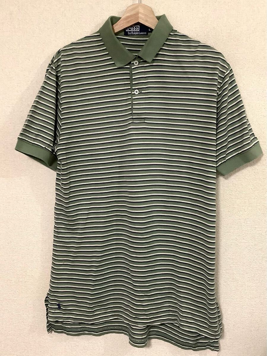 POLO RALPH LAUREN ラルフローレン ボーダー柄 半袖ポロシャツ グリーン セレクト カジュアル メンズ 古着 L拍卖