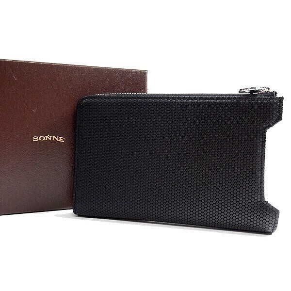 SONNE ゾンネ 新品 CHIP STAR メタリック型押しレザー 牛革 L字ジップ マルチウォレット 財布 小銭入れ付 SOI002A BLACK ▲008▼bus012so拍卖