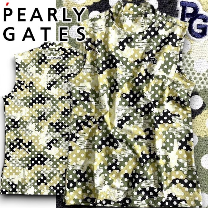 PEARLY GATES パーリーゲイツ 定価1.4万 日本製 迷彩柄 モックネック ノースリーブシャツ ゴルフ レディース 2167504 184 1▲016▼50328w06拍卖