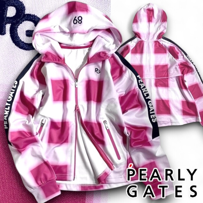 PEARLY GATES パーリーゲイツ 定価3万 オンブレチェック パーカー ブルゾン ジャケット ゴルフ レディース 2262802 090 0 ▲034▼50606w07拍卖