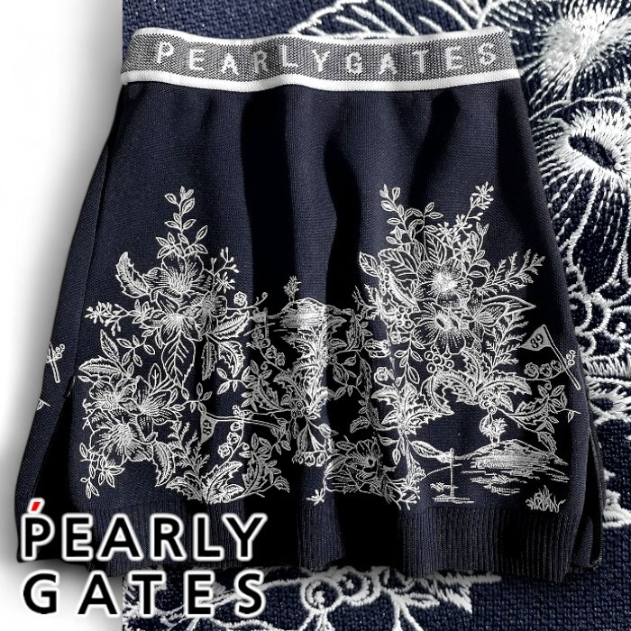 PEARLY GATES パーリーゲイツ 定価3.5万 パネル刺繍 Peニット 花柄 ミニスカート ゴルフウェア レディース 2234920 120 0 ▲039▼50610w02拍卖