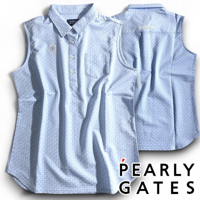 PEARLY GATES パーリーゲイツ 定価1.9万 日本製 吸水速乾 千鳥柄ノースリーブ ポロシャツ ゴルフ レディース 2260712 111 0▲022▼50618w02拍卖