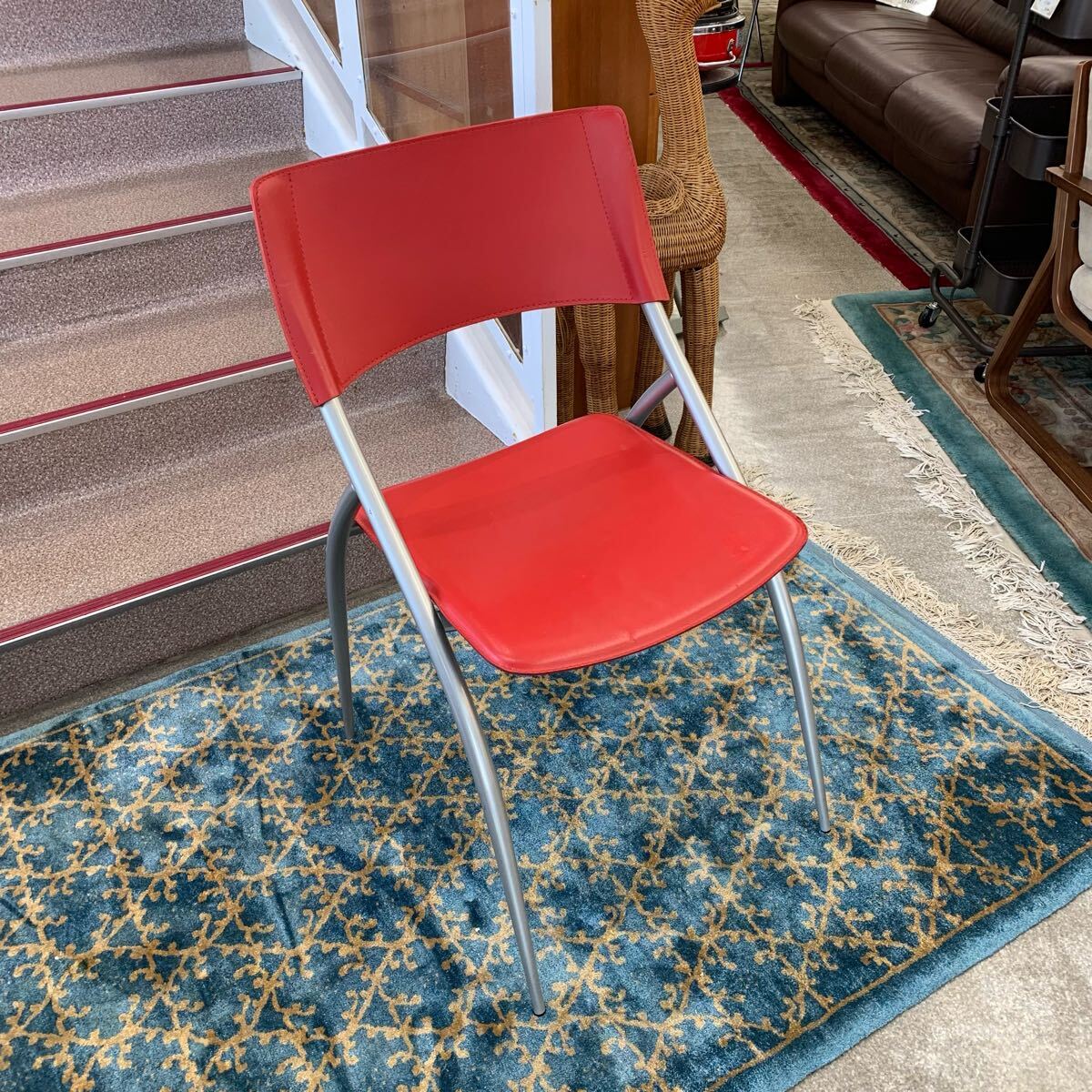 現状品 Calligaris カリガリス 本革 ダイニングチェア レッド イタリア製 741拍卖