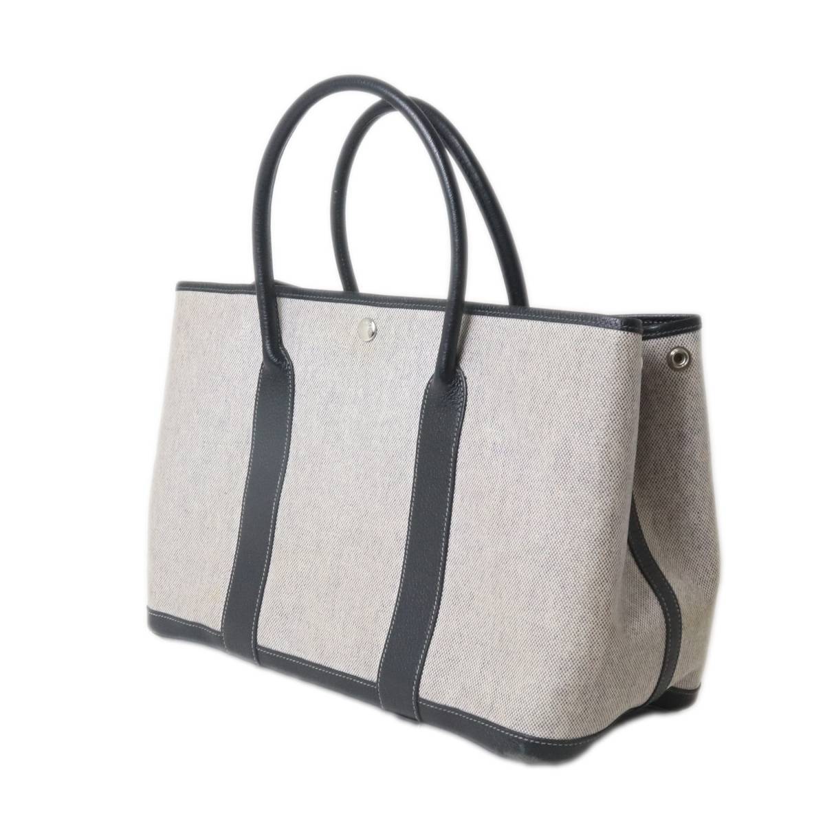 HERMES / エルメス ガーデンパーティーPM初期型 トートバッグ トワルアッシュ・レザー グレー NO Bランク拍卖