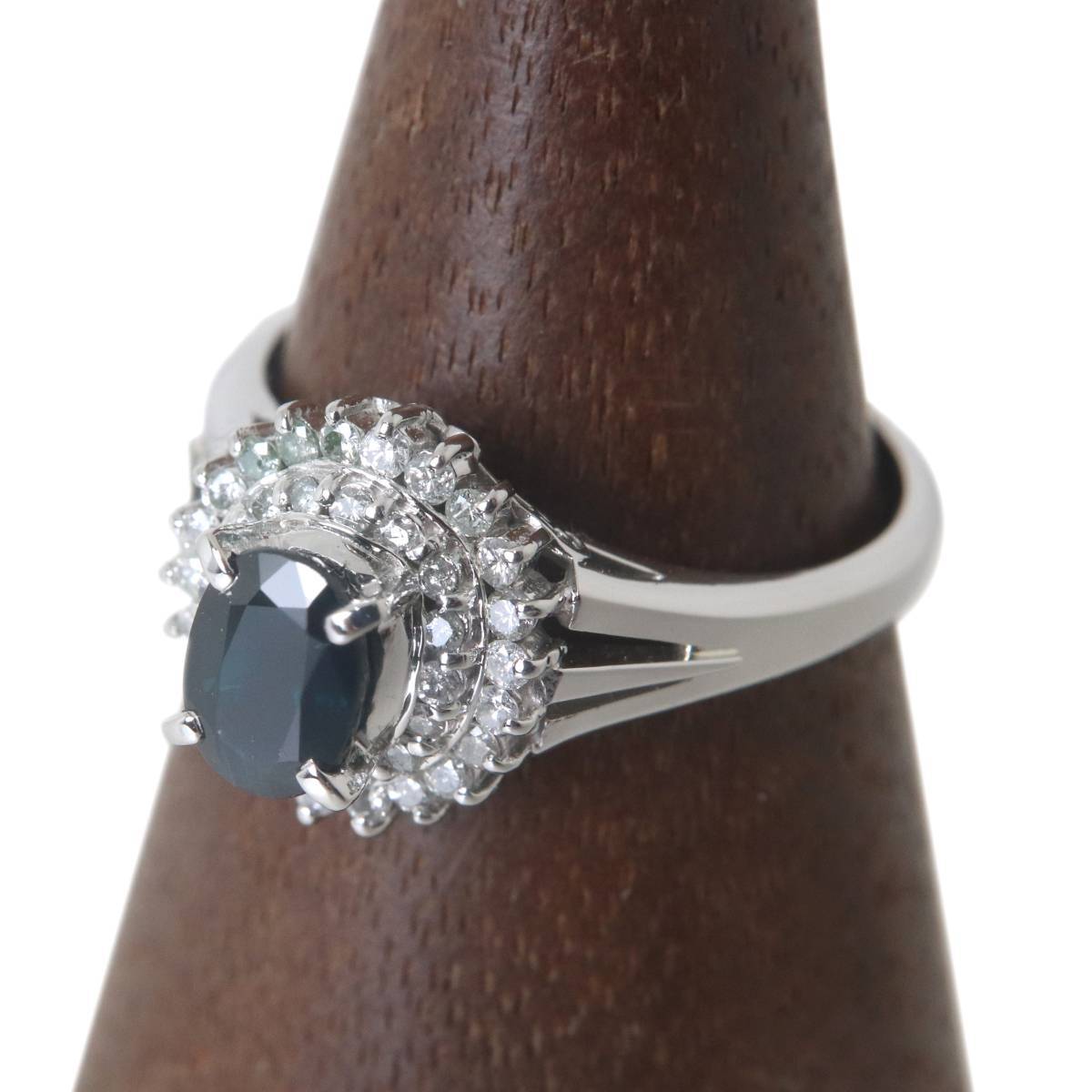 Pt900/プラチナ 天然サファイア ダイヤリング 1.00・0.33ct刻印 16号 GGSJソーティングメモ付 IS 磨き仕上げ品 Sランク拍卖