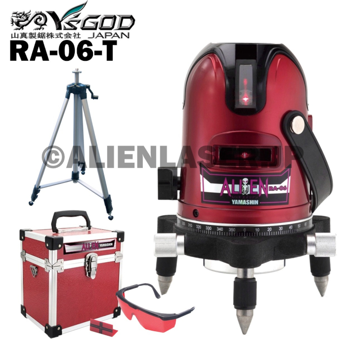 送料無料 1年保証 山真 ヤマシン 5ライン レッド エイリアン レーザー 墨出し器 RA-06 本体+三脚拍卖