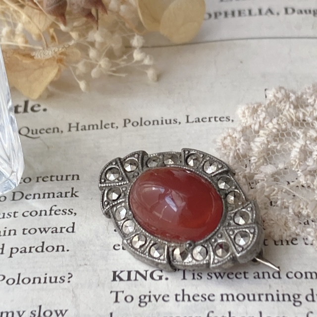アンティークブローチ カーネリアン シルバー ピン ヴィンテージ☆vintage jewelry accessoriesR0597拍卖