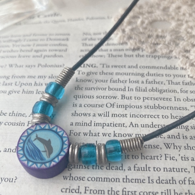 ヴィンテージネックレス イルカ ドルフィン ブルー レザー ブラック ユニセックス 軽量☆vintage jewelry accessoriesR0639 拍卖