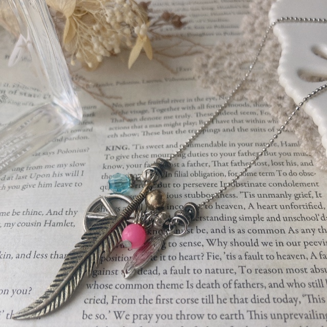 ロングネックレス シルバー フェザー ピースマーク ユニセックス ヴィンテージ☆vintage jewelry accessoriesR0676拍卖