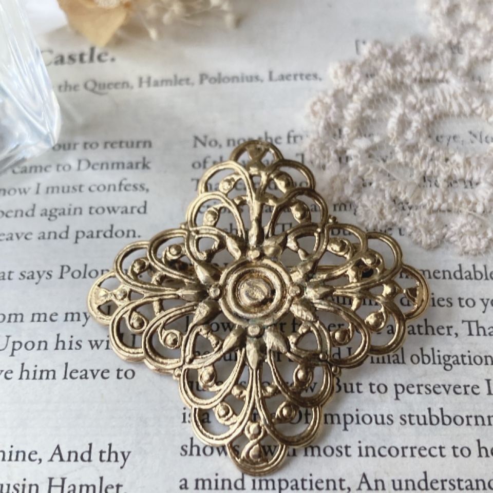ヴィンテージブローチ 透かし ゴールドトーン レース ピンブローチ☆vintage jewelry accessoriesR0594 拍卖