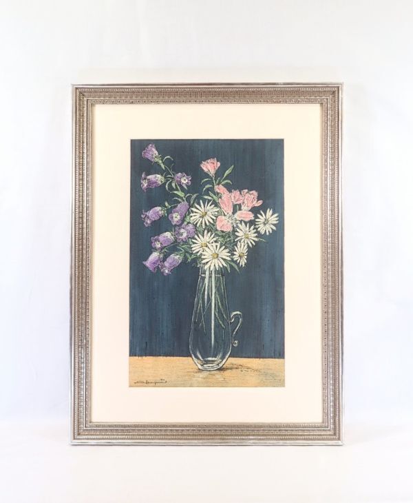 真作 浅山澄夫 水彩「卓上の花々」窓寸 33×52.5cm 京都府出身 能絵師 無所属 画壇に属さず独自の芸術を追求 華麗で雅やかな独自世界 11069拍卖