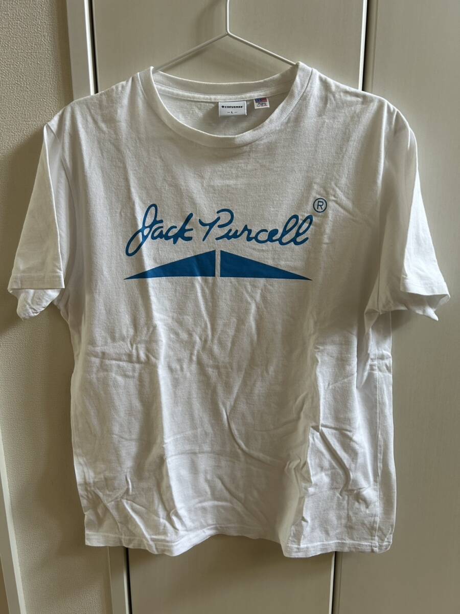 JACK PURCELL ジャックパーセル Tシャツ CONERSE コンバース SIZE L 青ひげ アメリカ製 綿100% 使用感有 白色 ホワイト系拍卖