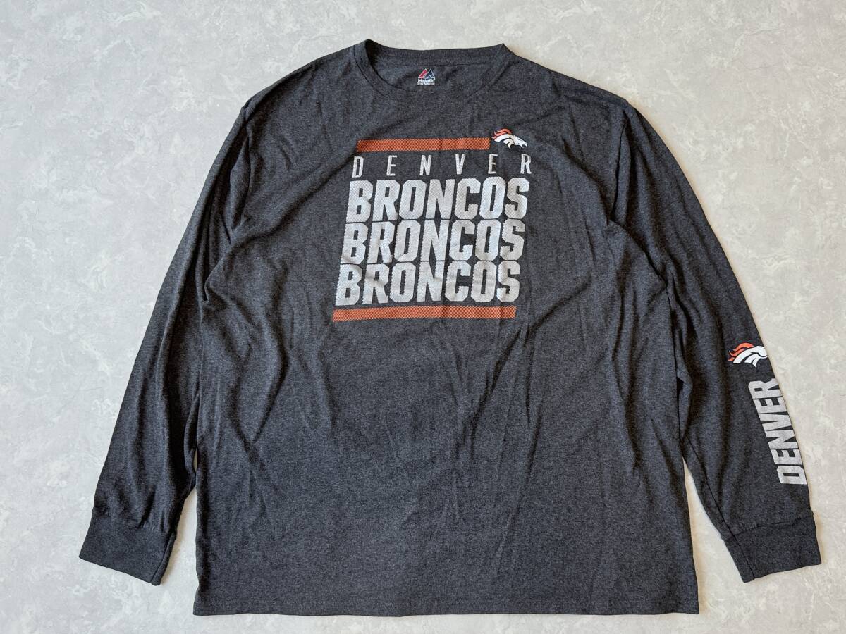 ☆送料無料☆ Majestic USA直輸入 古着 長袖 NFL DENVER BRONCOS デンバー・ブロンコス ロゴ Tシャツ メンズ 2XL ダークグレー 中古 即決拍卖
