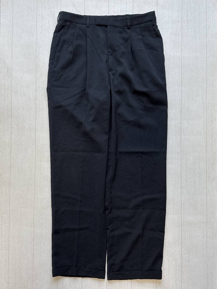 ☆送料無料☆ haggar ハガー USA直輸入 古着 タック入り 裾ダブル ロングパンツ スラックス メンズ 32 ブラック ボトムス 中古 即決拍卖