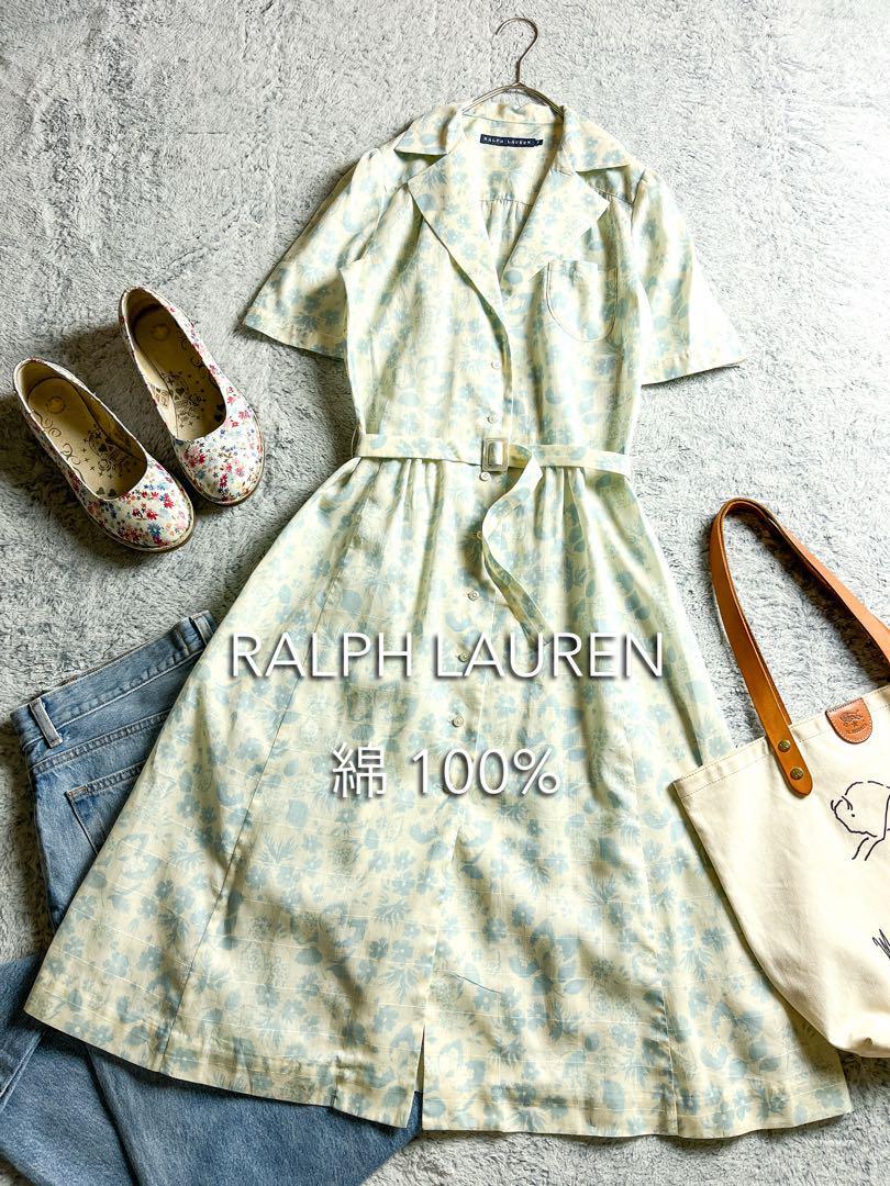 【RALPH LAUREN】ラルフローレン 小花柄ベルテッドシャツワンピース 7拍卖