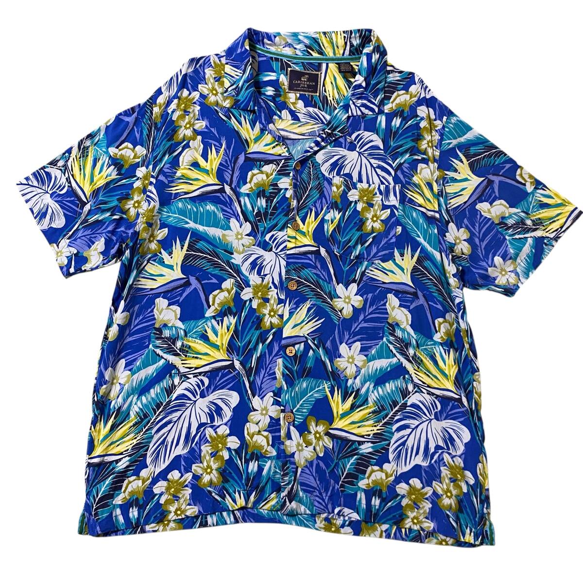 アメリカ古着 カリビアンジョー アロハシャツ 開襟 オープンカラー ハイビスカス XLサイズ レーヨン 【AL230】拍卖