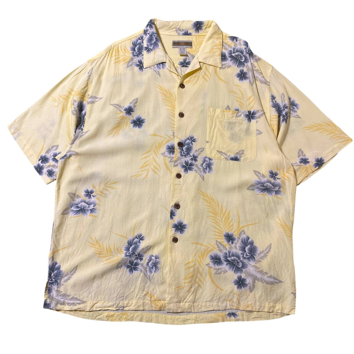 アメリカ古着 アロハシャツ ハイビスカス 開襟 オープンカラー イエロー レーヨン XLサイズ 【AL231】拍卖