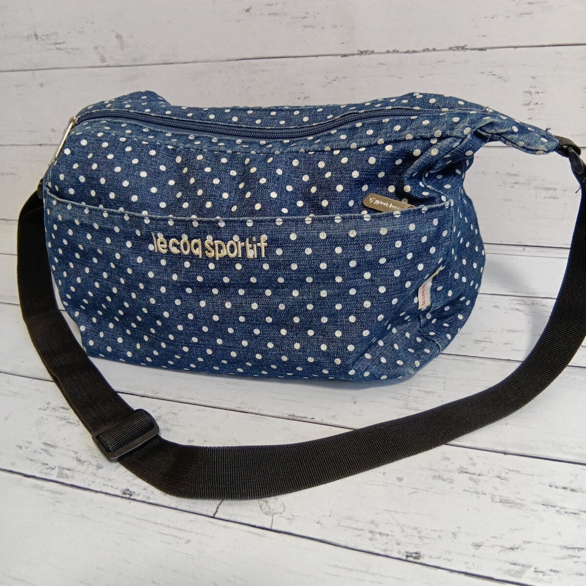 超人気定番名作モデル! 形がとても良い!ルコック/ルコックスポルティフ/しょ? ショルダー/バッグ/デニム生地/ドット/使い勝手抜群!拍卖
