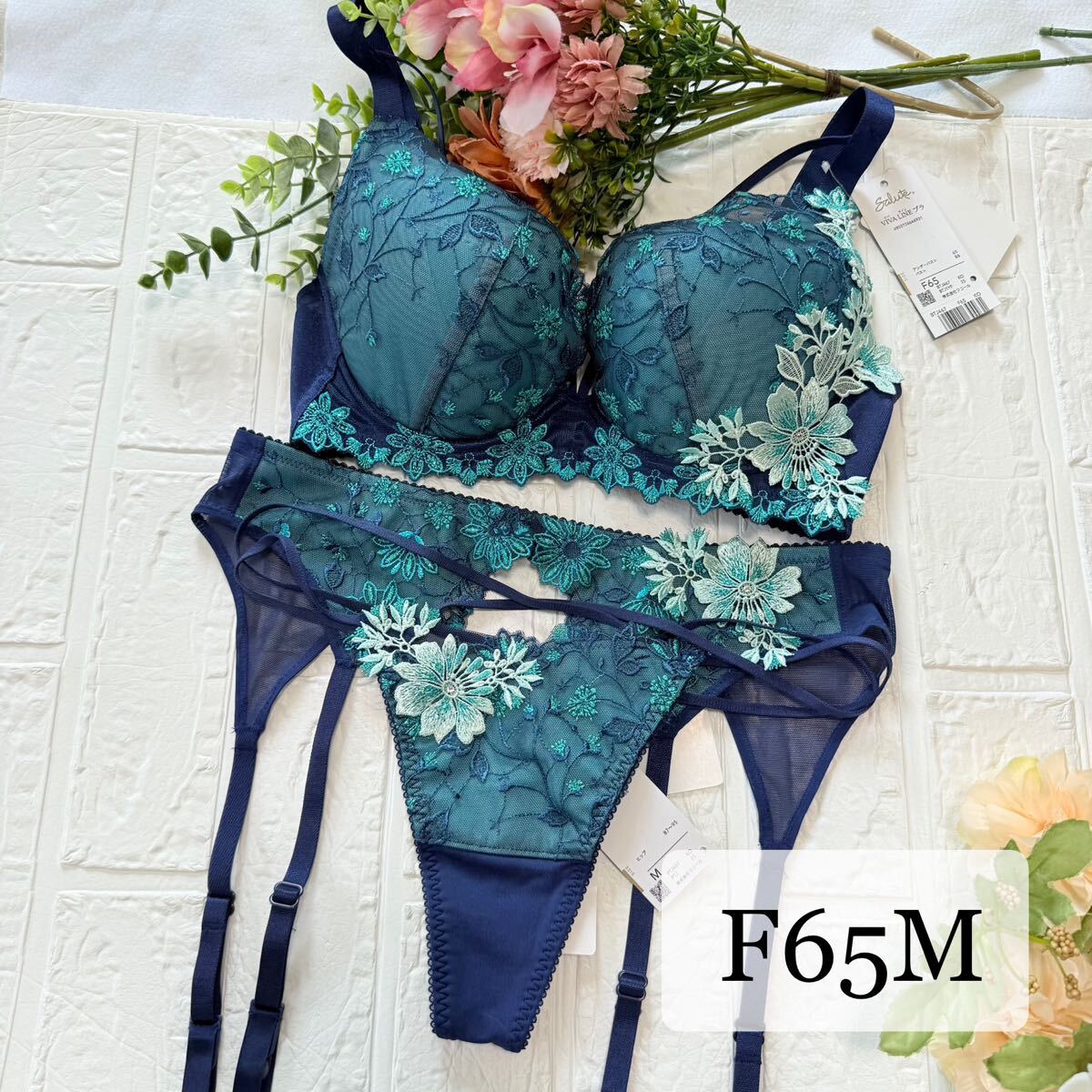 【新品】wacoal サルート 67 ブラ ソング ガーター F65M KO ワコール salute Tバックショーツ ガーターベルト バハマ拍卖