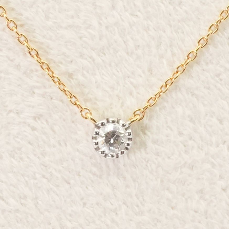 美品 ベルシオラ 一粒ダイヤモンド ミル打ち ネックレス/24-4381拍卖