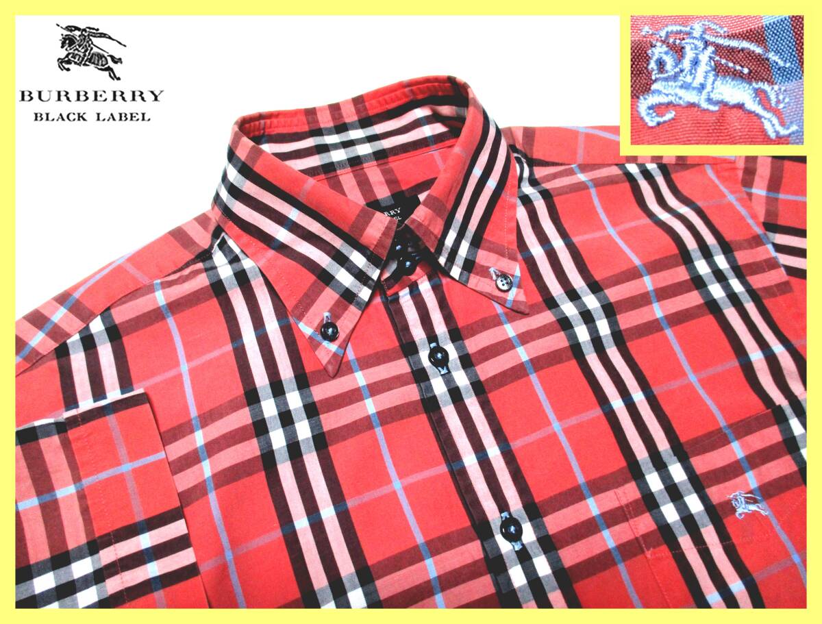 激レアカラー 美品 S~M(1) バーバリーブラックレーベル BURBERRY BLACK LABEL BDシャツ フルノバチェック ホース刺繍 即決送料無料拍卖