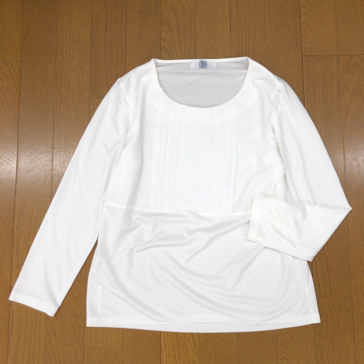 J.PRESS ジェイプレス シフォン ピンタック オープンネック カットソー M 白 ホワイト ロンT Tシャツ 長袖 レディース Jプレス拍卖