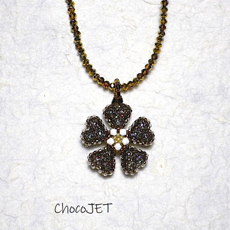 クリスタルゴールドビーズ・クローバーフラワーネックレス 金色五葉花両面2way拍卖