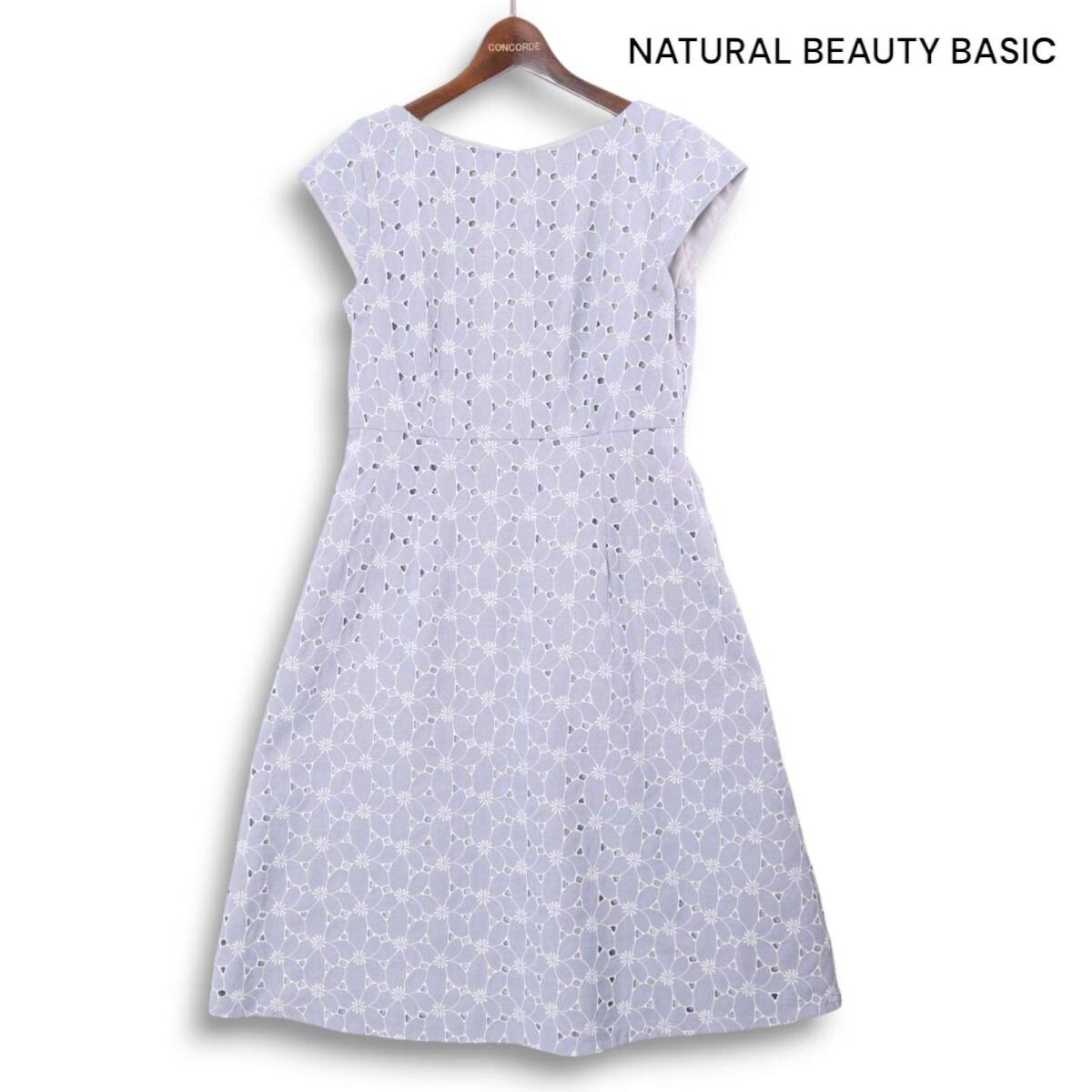 NATURAL BEAUTY BASIC ナチュラルビューティーベーシック 春夏★花柄 刺繍 カットワーク ワンピース ドレス Sz.M レディース拍卖