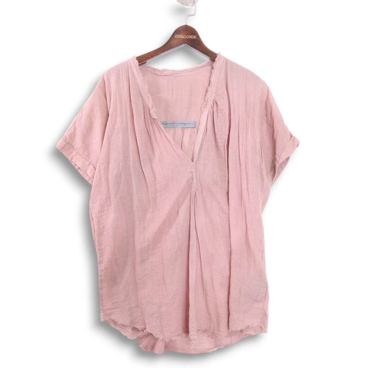 USA製★ Raquel Allegra ラクエルアレグラ カットオフ Vネック 半袖 ブラウス チュニック シャツ Sz.0 レディース拍卖