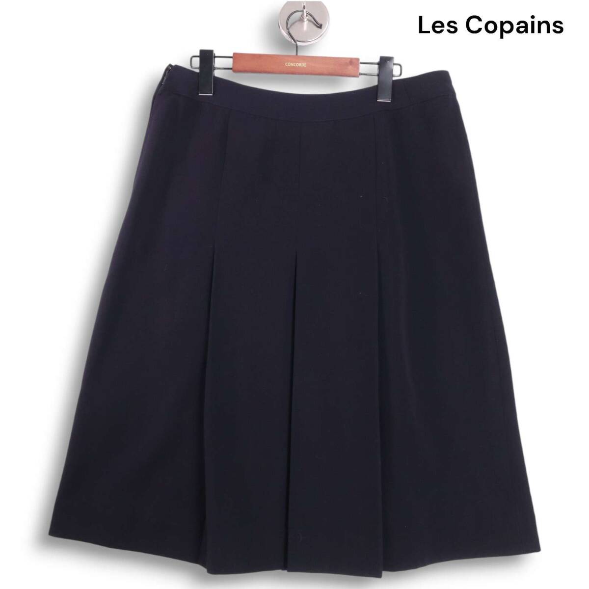 イタリア製★ Les Copains レコパン 通年★ ロゴ刺繍 プリーツ スカート 裏地付き Sz.3 レディース ネイビー拍卖