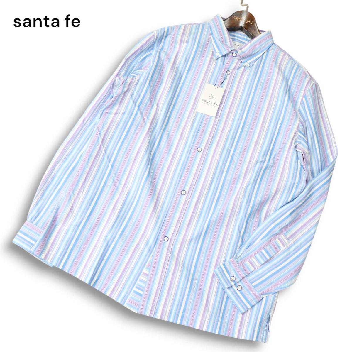 【新品 未使用】 santa fe サンタフェ 通年★ 長袖 マルチストライプ ボタンダウン シャツ Sz.50 メンズ拍卖