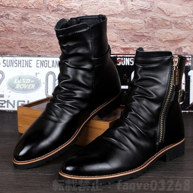 秋冬 メンズ ライダース タクティカルブーツ ショートブーツ バイク用 エンジニアブーツ 革靴 サイドジップ ミリタリ Caz267拍卖