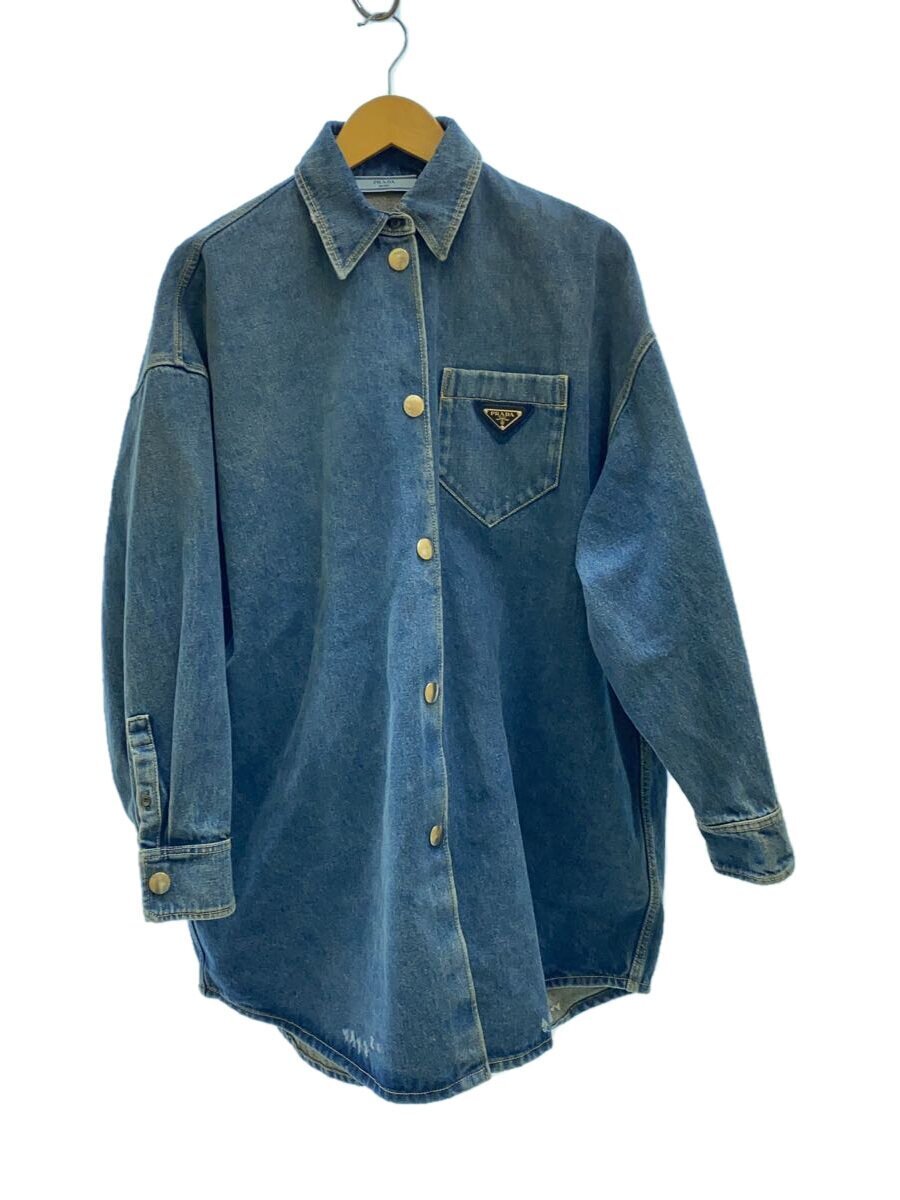 PRADA◆22年/オーバーサイズオーガニックデニムシャツ/トライアングルロゴ/40/コットン/IDG/GFC036拍卖