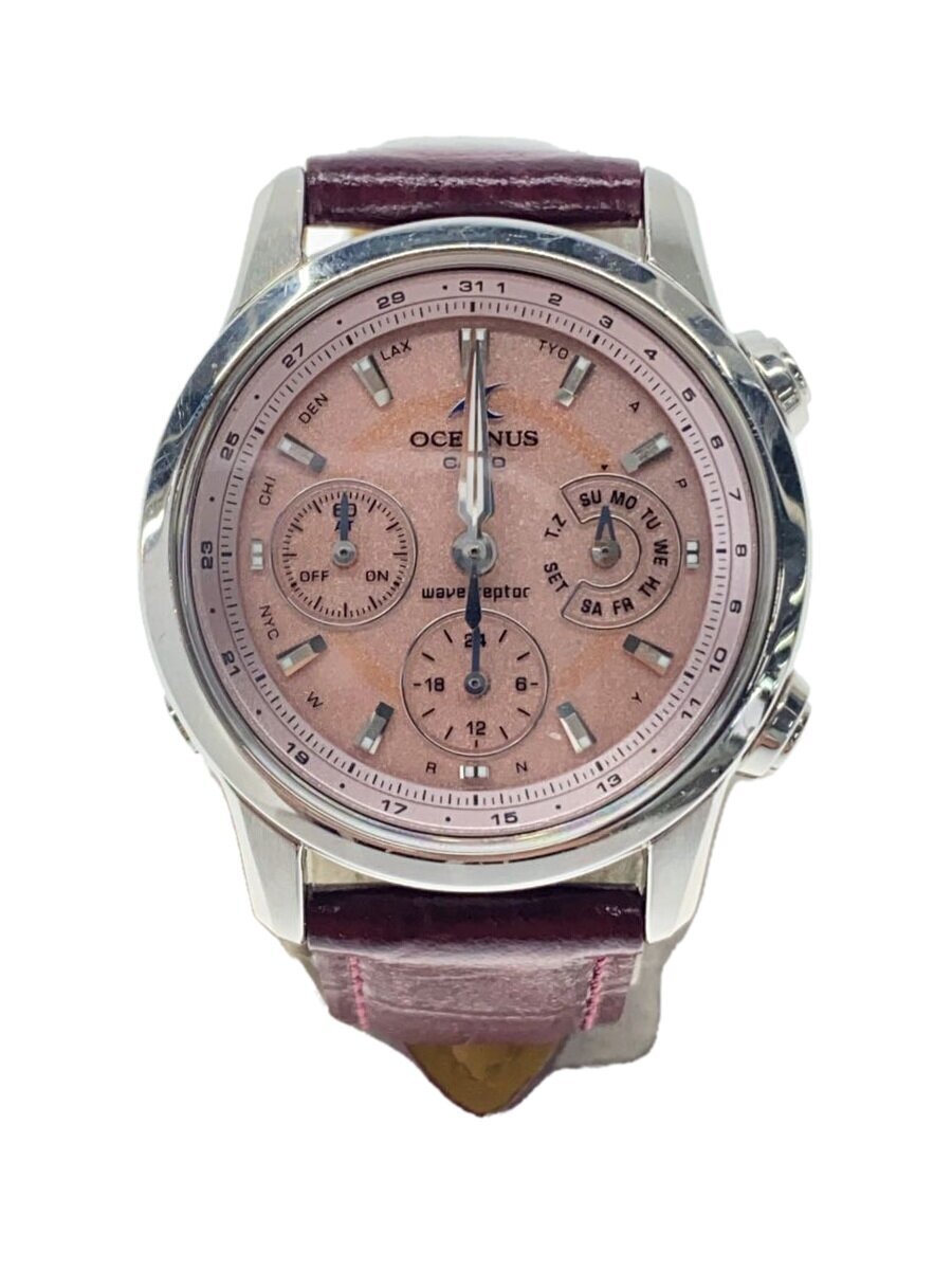 CASIO◆ソーラー腕時計/アナログ/レザー/PNK/BRD/SS/OCW-30拍卖