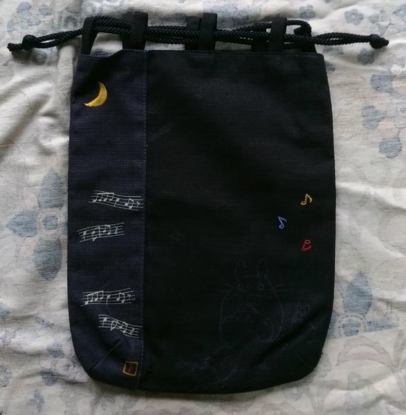 となりのトトロ 巾着バッグ 濃紺/黒系 部分刺繍 ジブリ 宮崎駿 大トトロ 中トトロ 小トトロ ミミズク まっくろくろすけ Totoro 巾着袋拍卖