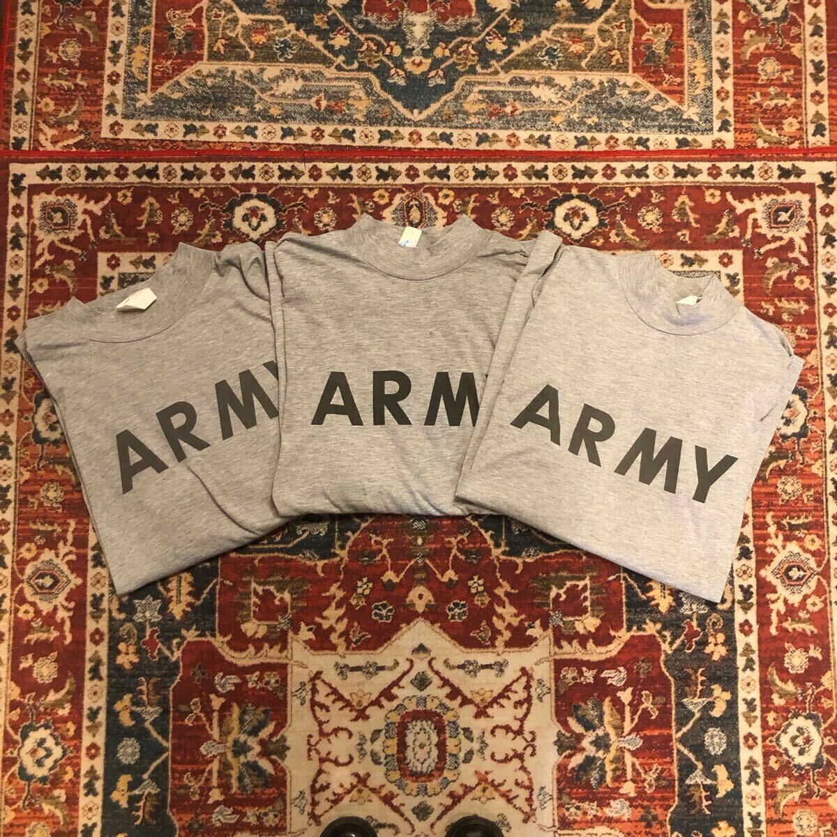 3点セット まとめ売り U.S.Army トレーニングTシャツ 長袖 グレー モックネック ミリタリー 両面プリントTシャツ 拍卖