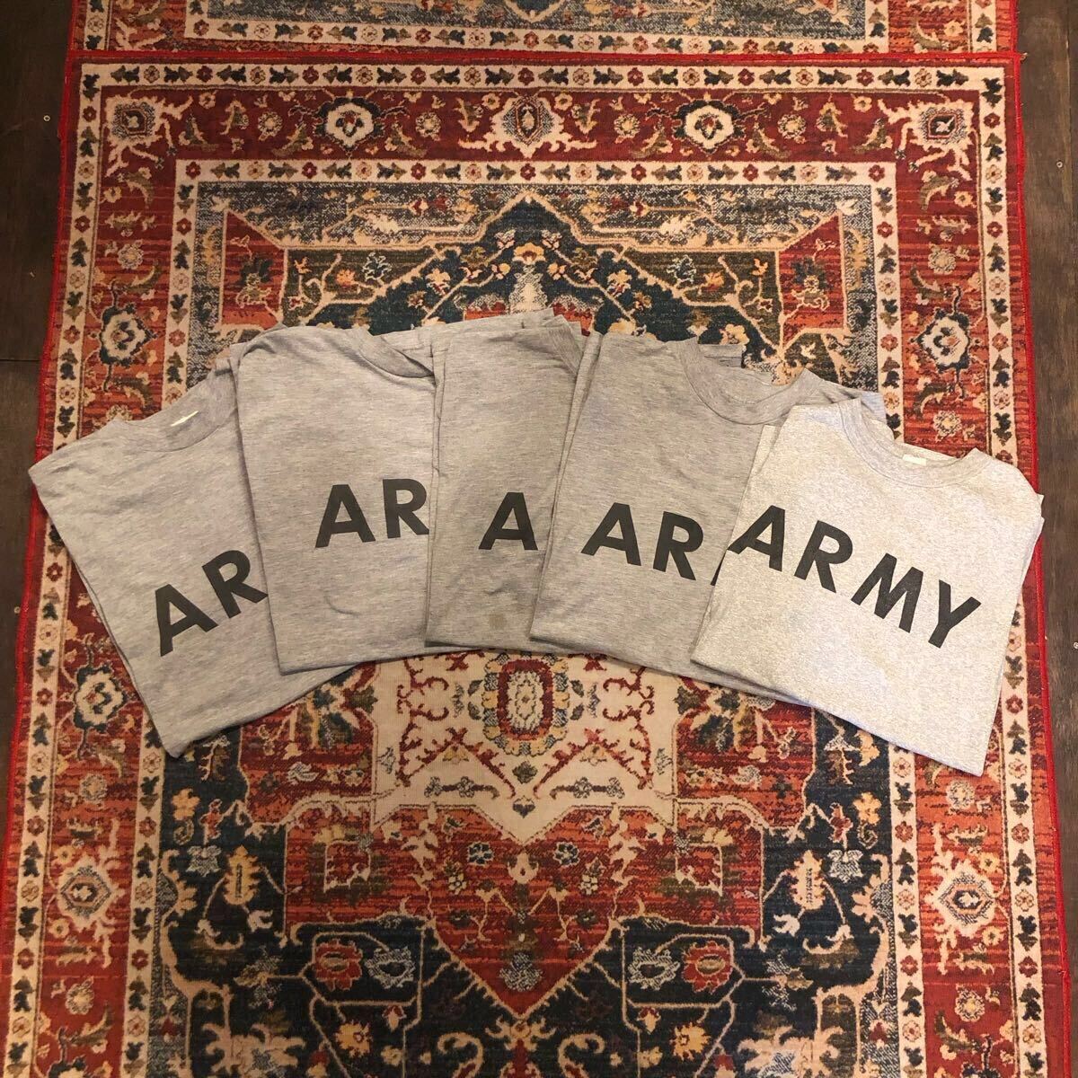 5点セット まとめ売り U.S.Army トレーニングTシャツ 半袖 グレー モックネック ミリタリー 両面プリントTシャツ 拍卖