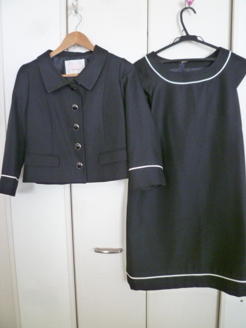 AWAW BY JUNKO SHIMADA/ジュンコシマダ◇黒ワンピースジャケットセットアップ上下フォーマルスーツ13YR 13号ブラック大きいサイズ◇S716拍卖