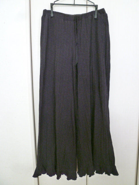 As KNOW As PINKY/アズノウアズ◇黒縦リブ裾フリルニットパンツブラック◇PSK726拍卖