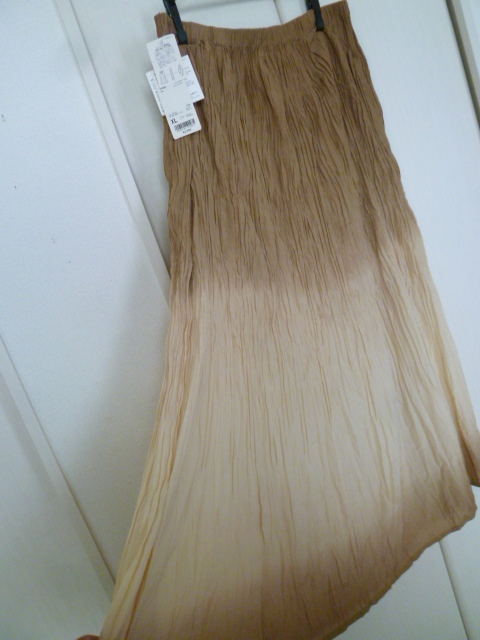 【新品】UNIQLO×INES/ユニクロ×イネス◇コラボブラウンベージュ系グラデーションツイストプリーツロングスカートXLW75-81◇SKP729拍卖