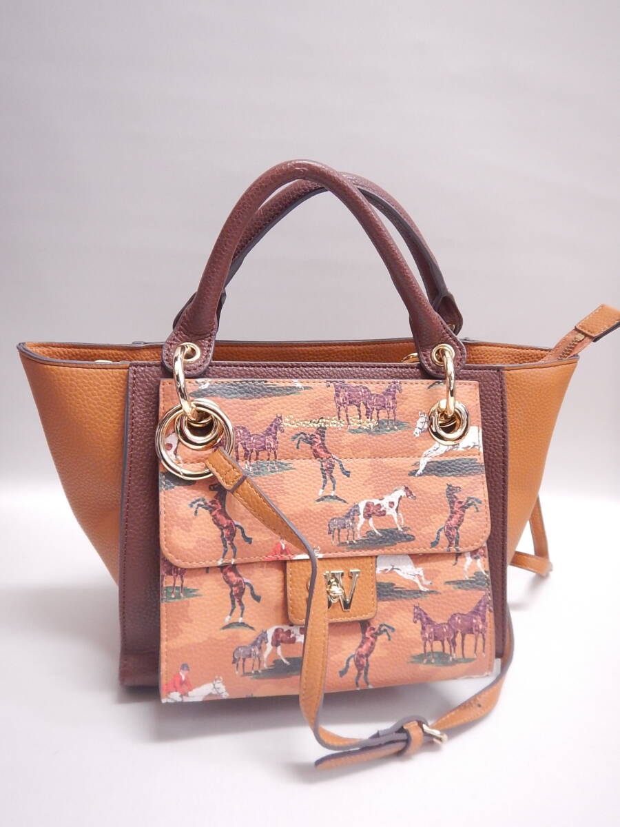 極美品■Samantha Vega サマンサベガ 2way ショルダーバッグ ハンドバッグ ブラウン 馬柄ポーチ付き トートバッグ■拍卖