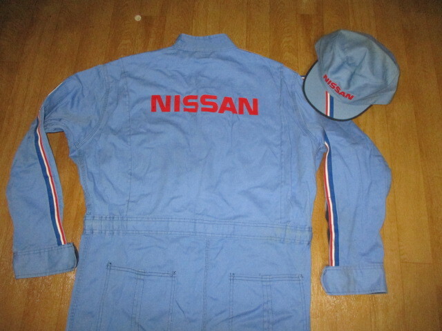 日の丸日産プリンス・ワークスライン 昭和レトロ ビッグロゴ 作業ツナギ+帽子・キャップ 美中古 サイズ3L ニスモ拍卖