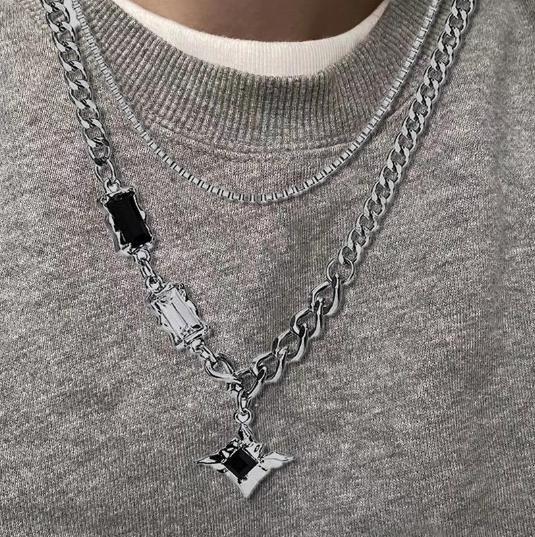 2連 ネックレス チタン ユニセックス 韓国 二重 メンズ レディース拍卖