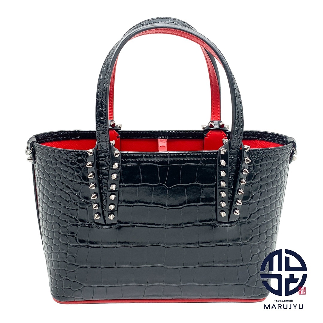 Christian Louboutin クリスチャンルブタン 黒 ブラック クロコ型押し カバタミニ ハンドバッグ ショルダーバッグ 2way 鞄 カバン拍卖