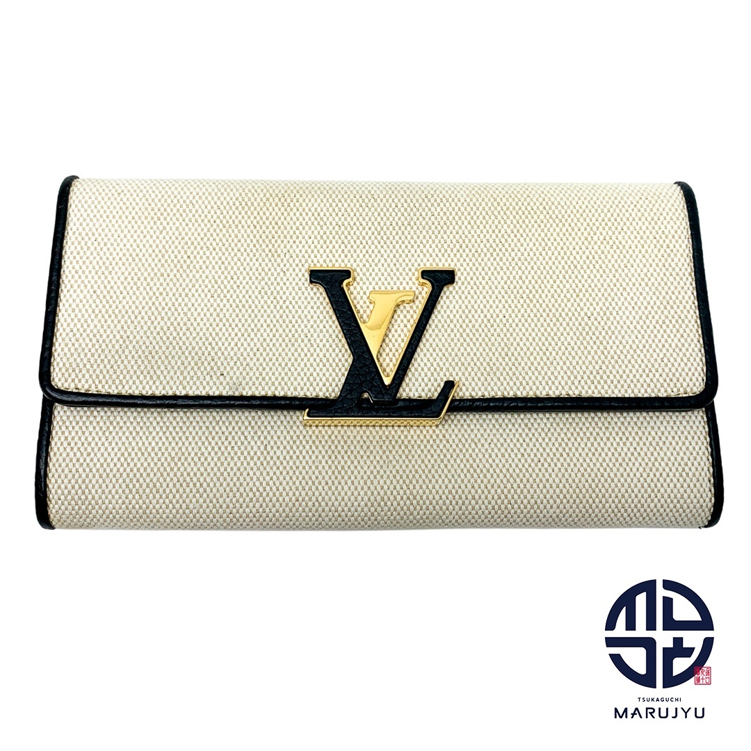 LOUIS VUITTON ルイヴィトン アイボリー ブラック 黒 LVアイコン ポルトフォイユ・カプシーヌ M81305 長財布 サイフ ブランド拍卖
