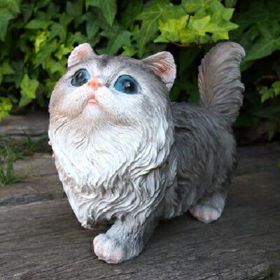 猫の置物 マンチカンの子猫 サバトラ 31225HT キャット ガーデンオブジェ 動物 オーナメント 雑貨 ガーデン オブジェ拍卖