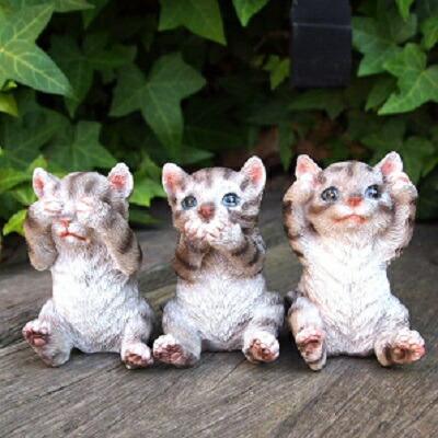 猫の置物 子猫の見ざる聞かざる言わざる3品セット サバトラ 31346HH キャット ガーデンオブジェ 動物 オーナメント拍卖