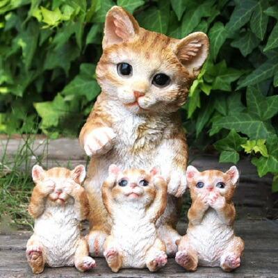 猫の置物 見ざる聞かざる言わざる 親子4品セット 茶トラ 31232・347HH キャット ガーデンオブジェ CAT 動物拍卖